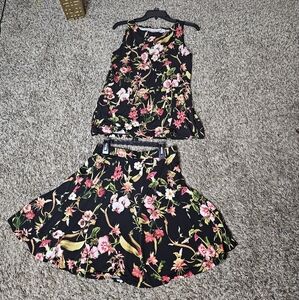 Susan Graver womens M black floral pull on skort timeless class US S, UK M